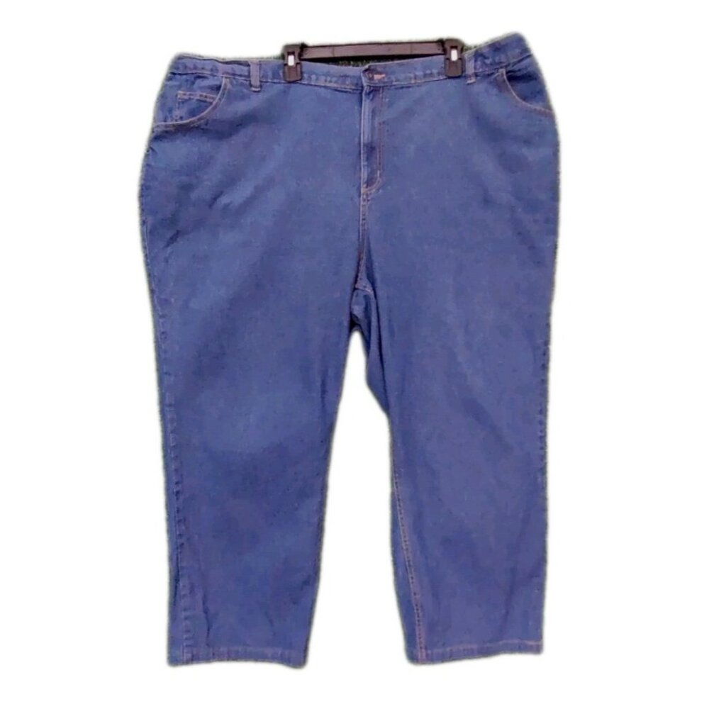 Woman Within 30W Blue Jeans  Elastic Waist Back Straight Leg 26 Inseam